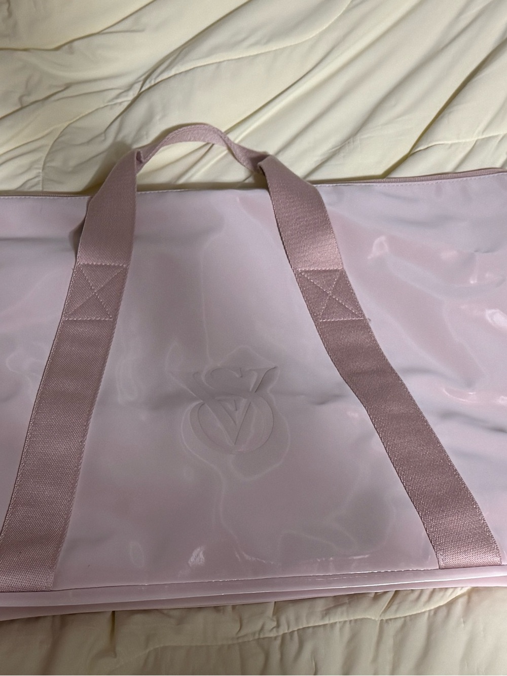 Victoria Secrets Soft Pink Gloss Tote Bag with Embossed Logo